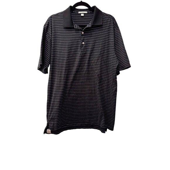 Peter Millar Men's Size L Striped Polo Shirt Black - Picture 1 of 10